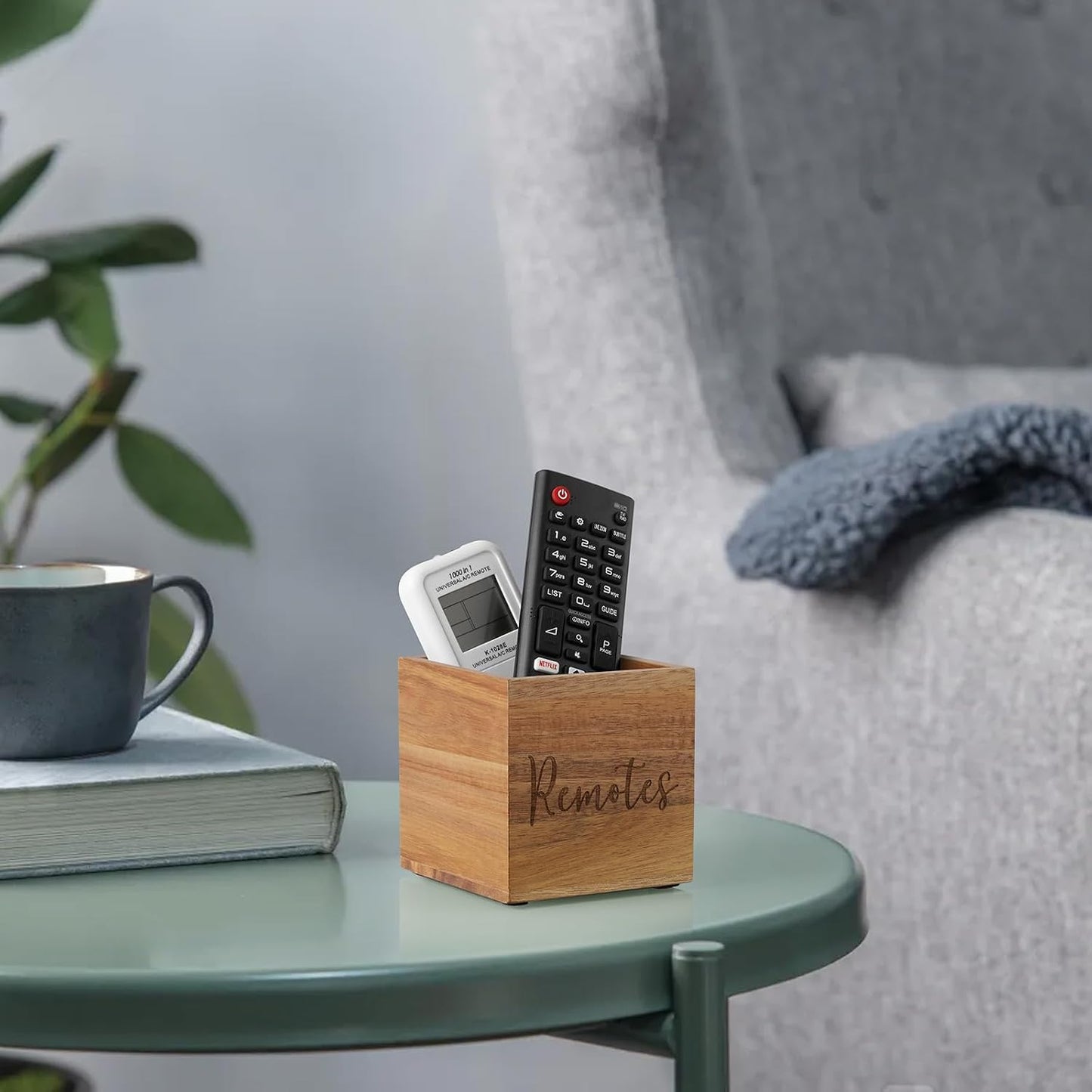DRASTAR Remote Control Holder, Wood TV Remote Holder, Remote Storage Caddy, Remote Control Organizer (Black, 2 Slots)