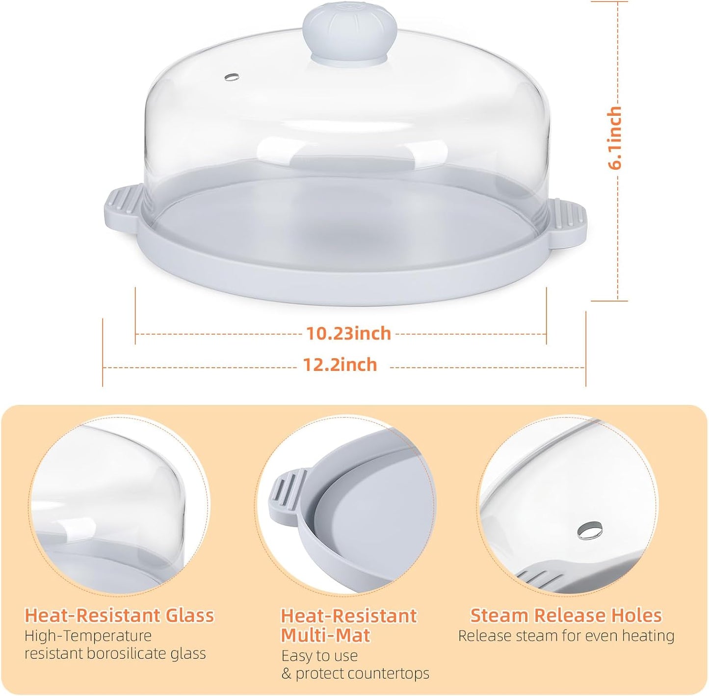 2 in-1 Glass Microwave Cover for Food-10.23” Tempered Glass Microwave Splatter Cover & Food Grade Silicone Tray with Anti-Scald Handles,Tall Glass Plate Guard with Vent Holes-BPA Free,Dishwasher Safe