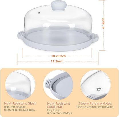 2 in-1 Glass Microwave Cover for Food-10.23” Tempered Glass Microwave Splatter Cover & Food Grade Silicone Tray with Anti-Scald Handles,Tall Glass Plate Guard with Vent Holes-BPA Free,Dishwasher Safe