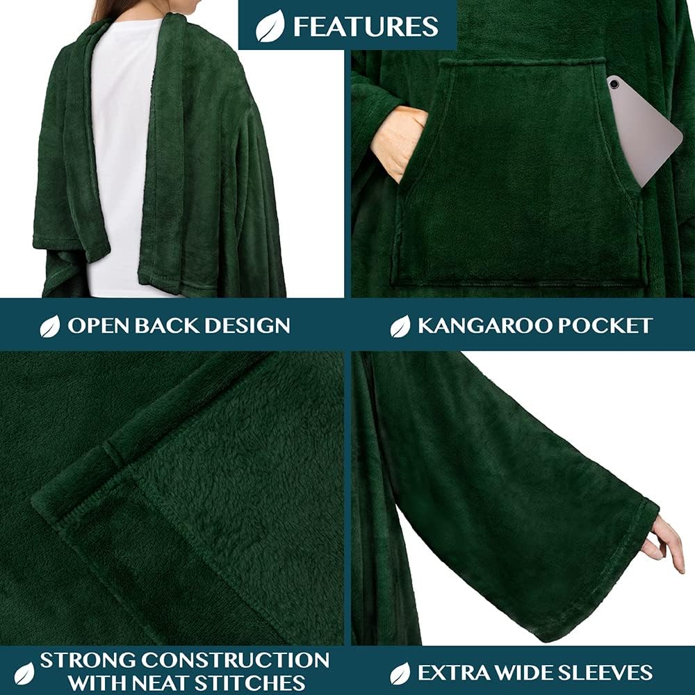 PAVILIA Blanket with Sleeves for Adult Women Men, Soft Warm Wearable Blanket Fleece Wrap Throw, Robe Blanket Gift