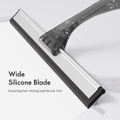 AmazerBath Squeegee for Shower Glass Door, 10 Inches, Clear | All-Purpose squeegee with Suction Hook & Adhesive Hook, Silicone Blade, for Shower Doors, Windows, Tiles and Car Glass