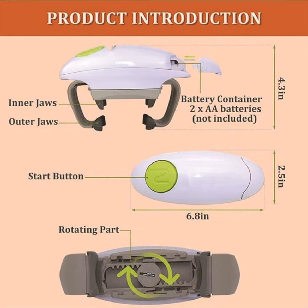 One-Touch Automatic Electric Jar Opener – Hands Free Smooth Edge Kitchen Can Opener Higher Torque & Strong High Quality