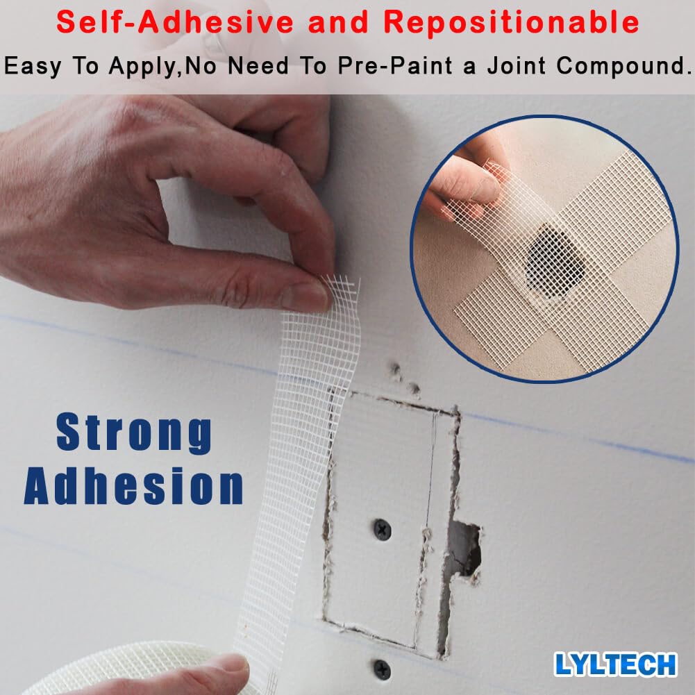 LYLTECH Fiberglass Drywall Mesh Tape 5.7in x 100ft Self-Adhesive Mesh | 13 Mesh 100% Fiberglass,Heavy-Duty Wall Crack & Seam Repair Patch for Drywall Plaster Ceiling