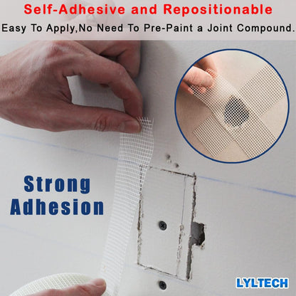 LYLTECH Fiberglass Drywall Mesh Tape 5.7in x 100ft Self-Adhesive Mesh | 13 Mesh 100% Fiberglass,Heavy-Duty Wall Crack & Seam Repair Patch for Drywall Plaster Ceiling