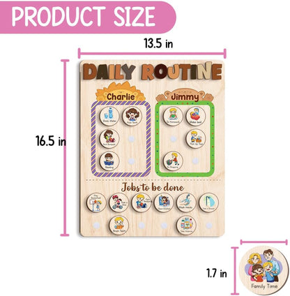 TinyKidz Wooden Daily Routine Chart 11x15, Schedule Board for Kids, Wooden Chore Chart for Kids, Responsibilities Chart for Toddlers, Morning Bedtime Routine for Toddlers