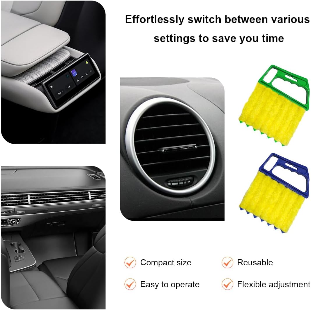 Sun Walker 2 PCS Blind Cleaner Duster Tool, 7-Finger Auto Dusting Cleaner Brush with Ergonomic Handle, Handheld Mini Duster Brush for Window Shutters Air Conditioner, Car Accessories (Orange+Yellow)