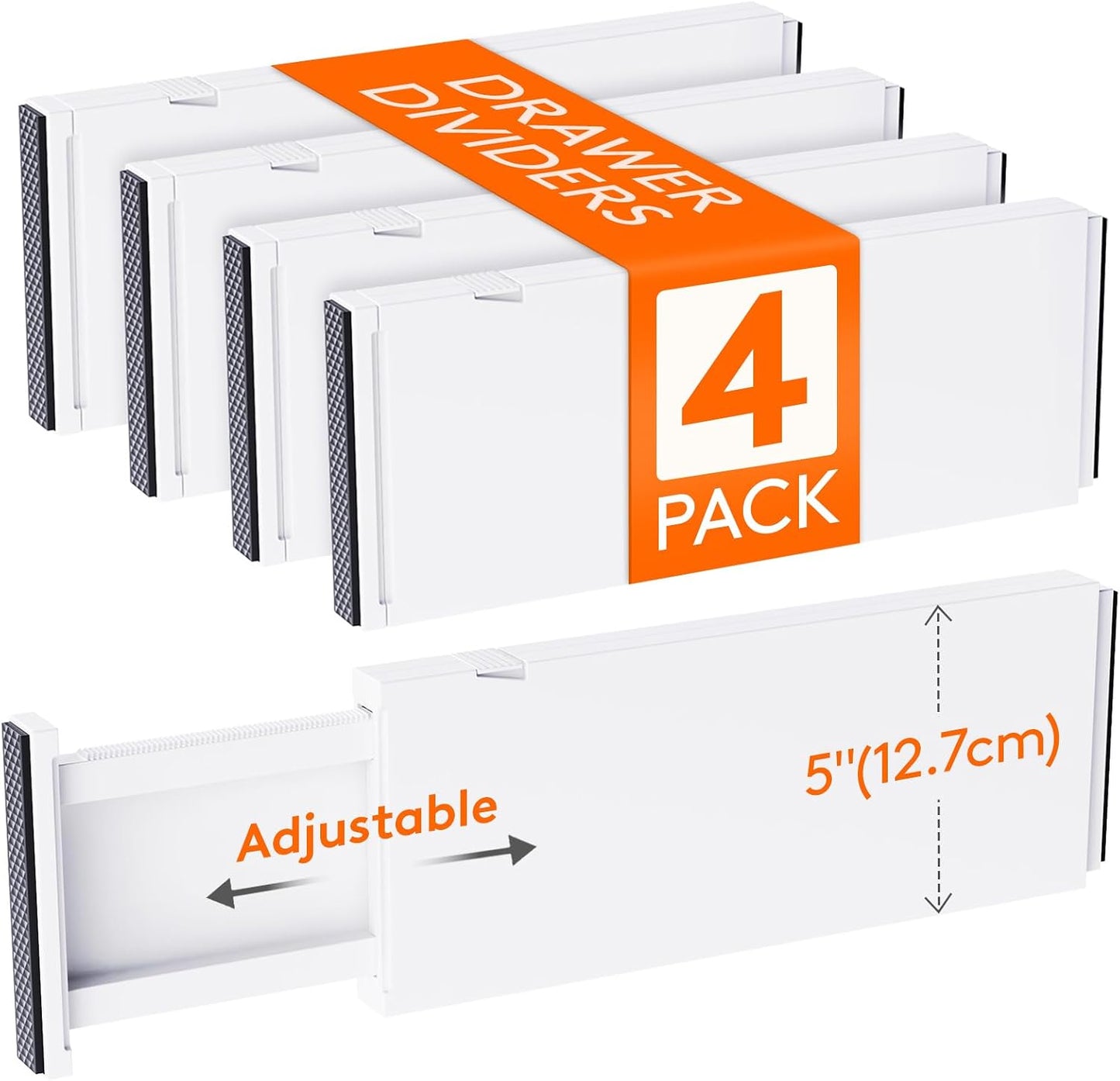 Lifewit 5 Pack Upgrade Drawer Dividers for Clothes, 4" High 11"-17" Adjustable Dresser Drawer Organizers, Expandable White Plastic Drawer Separators for Kitchen, Nursery, Office Organization & Storage | 5 Pack 11"-17" Expandable White Plastic Drawer