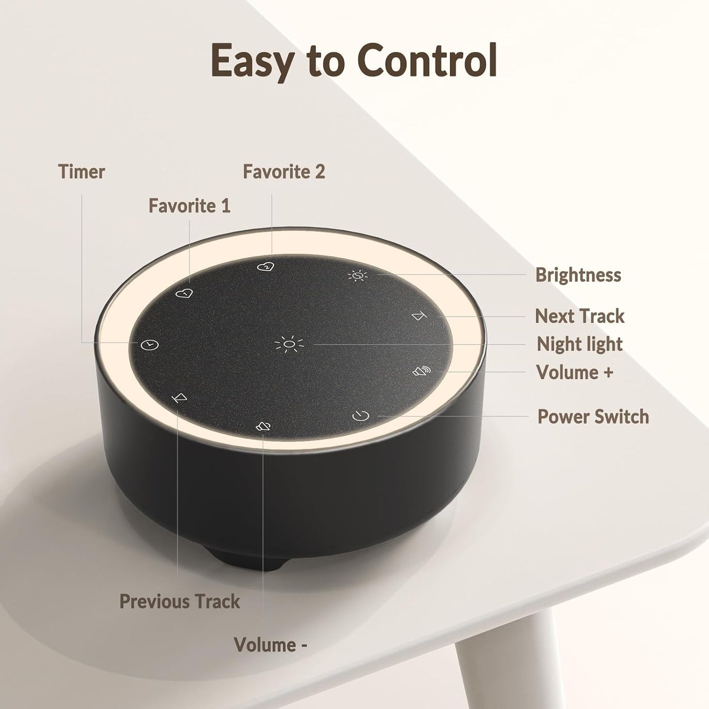 Kipcush White Noise Machine for Sleeping, Baby & Adults, High-Fidelity Non-Looping Sounds, Sleep Sound Machine with Dimmable Night Light, USB Powered, Memory Function, Home, Nursery & Travel
