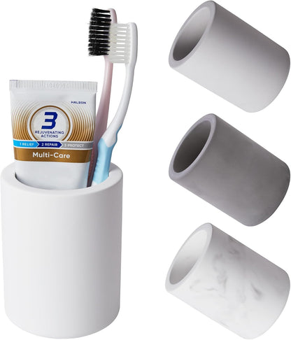 Drying Stone Toothbrush Holder, Diatomite Toothbrush Holders for Bathroom Counter, Quick Drying Electric Toothbrush and Toothpaste Holder Bathroom Organizer, Marble White