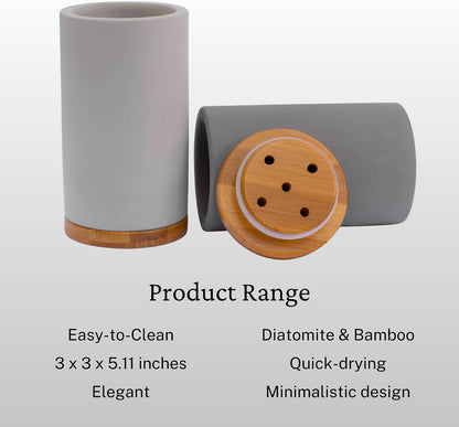 Matani Bamboo Toothbrush Holder Diatomite Tooth Brush Organizer - Storage Stand for Small Bathroom & Counter - Removable Base & Drain Holes, Water-Absorbent & Quick-Drying (Brown)