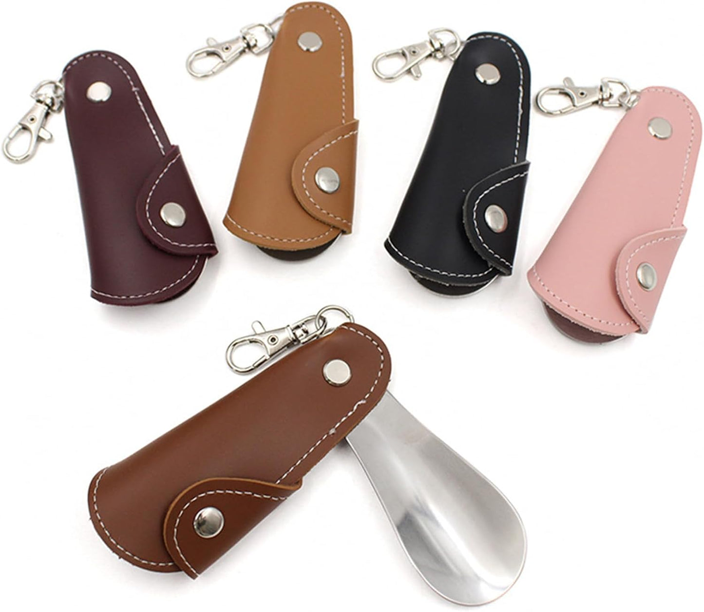Metal Shoe Horn with Holster, 1 Pc Foldable Shoe Horn with Keychain, Travel Mini Stainless Steel Shoe Spoon