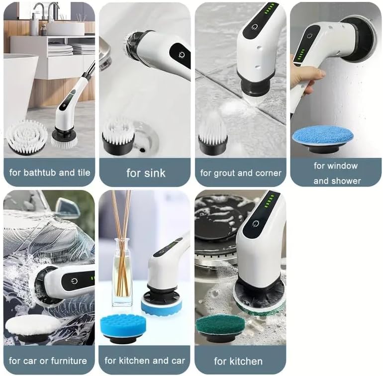 Electric Spin Scrubber,Cordless Cleaning Brush,Shower Cleaning Brush with 8 Replaceable Brush Heads, Power Scrubber 5 Adjustable Speeds for Floor Bathroom Shower Bathtub Glass Car, Gift