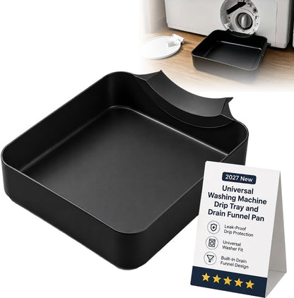 Universal Washing Machine Drip Tray Front Load Washer Drain Funnel Pan | Water Catch Tray for Basements, Apartments, Mobile Homes, Garages, Rentals and Laundry Room(Black)