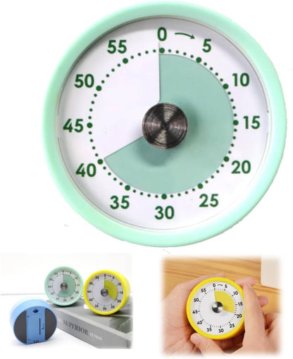 Visual Timer, 60-Minute Magnetic Mechanical Kitchen Timer Green | Stainless Steel Manual Countdown Timer with Loud Alarm for Cooking, Fitness, Office