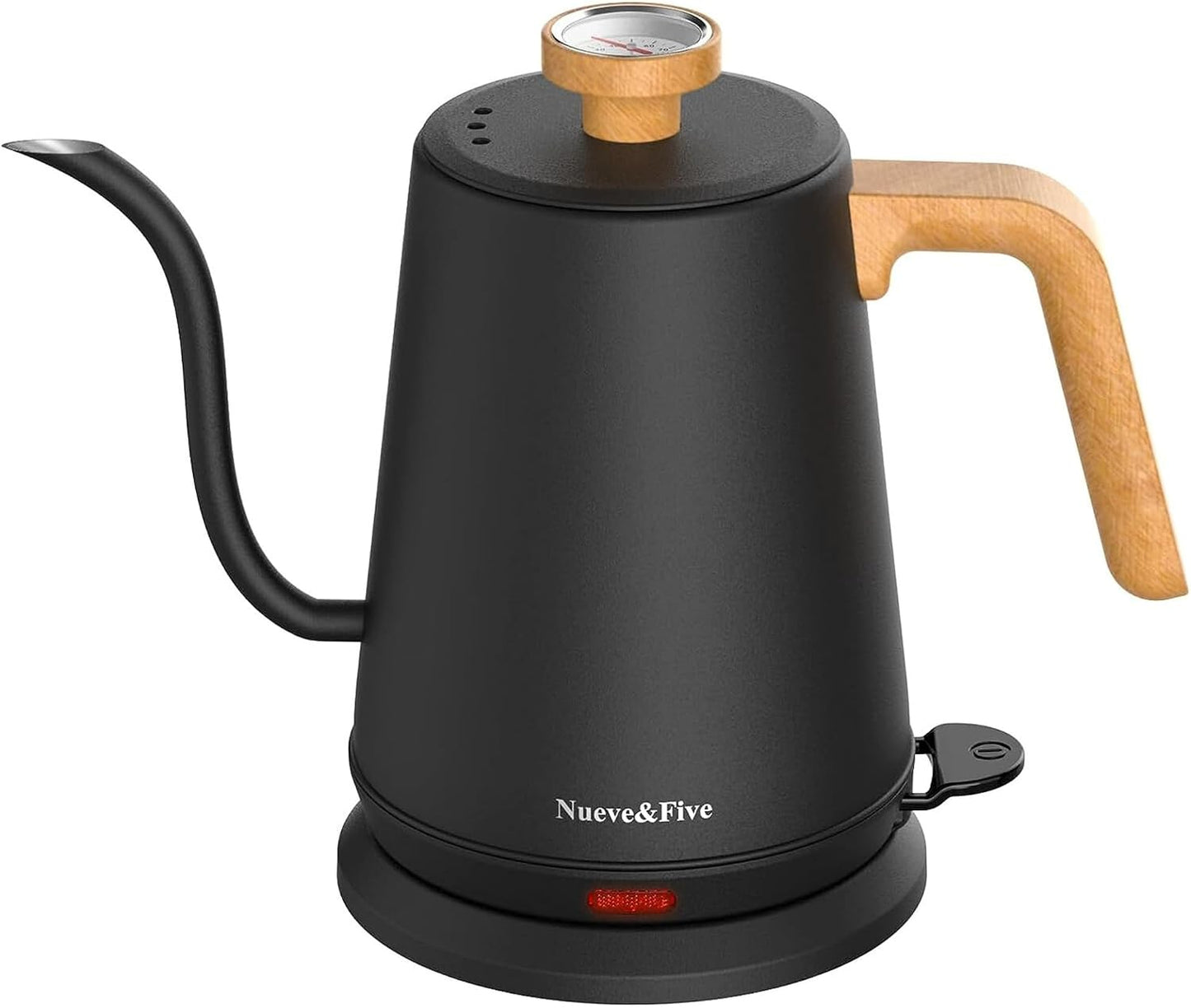 Nueve&Five Electric Gooseneck Kettle with Thermometer, 1.0L Pour Over Hot Water Kettle for Coffee and Tea, 1000W, Auto Shutoff, Boil-Dry Protection, Matte Black