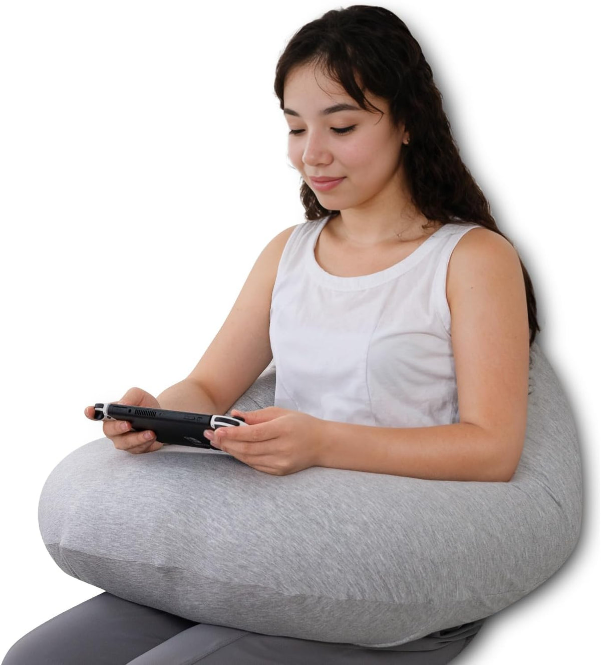 QUEEN ROSE Reading Pillow, Gaming Pillow for Lap, Sitting in Bed or Sofa, Extra Arm Rest for Reading, Playing or Crocheting, Soft Velvet Grey