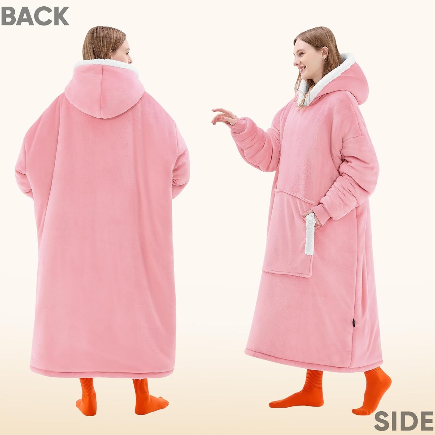 yescool Wearable Blanket Hoodie, Flannel Sherpa Fleece Blanket Sweatshirt for Adults Women Men,One Size Fits All - Colors B