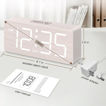 DreamSky Wooden Digital Alarm Clock for Bedroom with Large Numbers