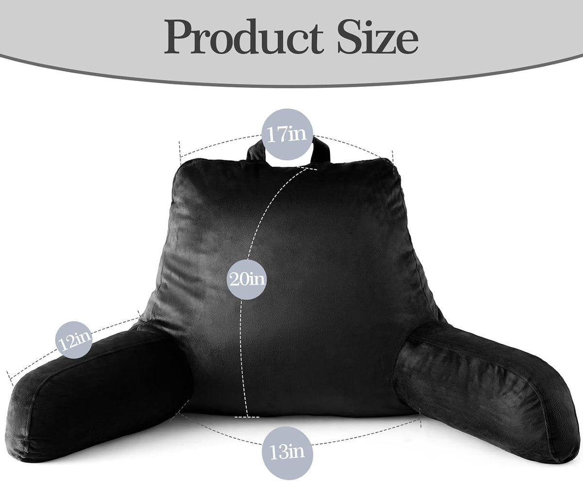 Reading Pillow for Bed with Arm Support, Large Backrest Cushion for Sitting Up in Bed, Plush Ergonomic Back Pillow for Reading, Watching TV, Gaming & Relaxing,Pillow with Shredded Memory Foam,Grey