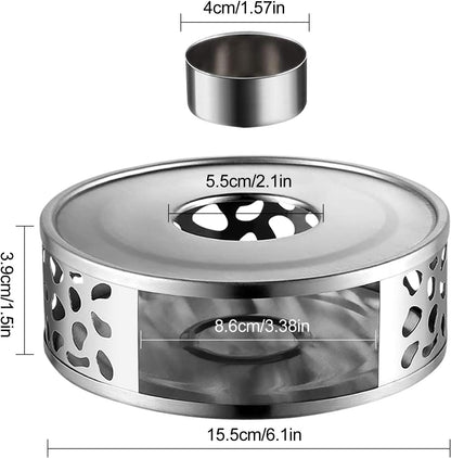 Teapot Warmer with Hollow Frame Design Candle Holder Stainless Steel Coffee Warmer Base for Glass Teapot and Other Heatproof Dish Warming Use