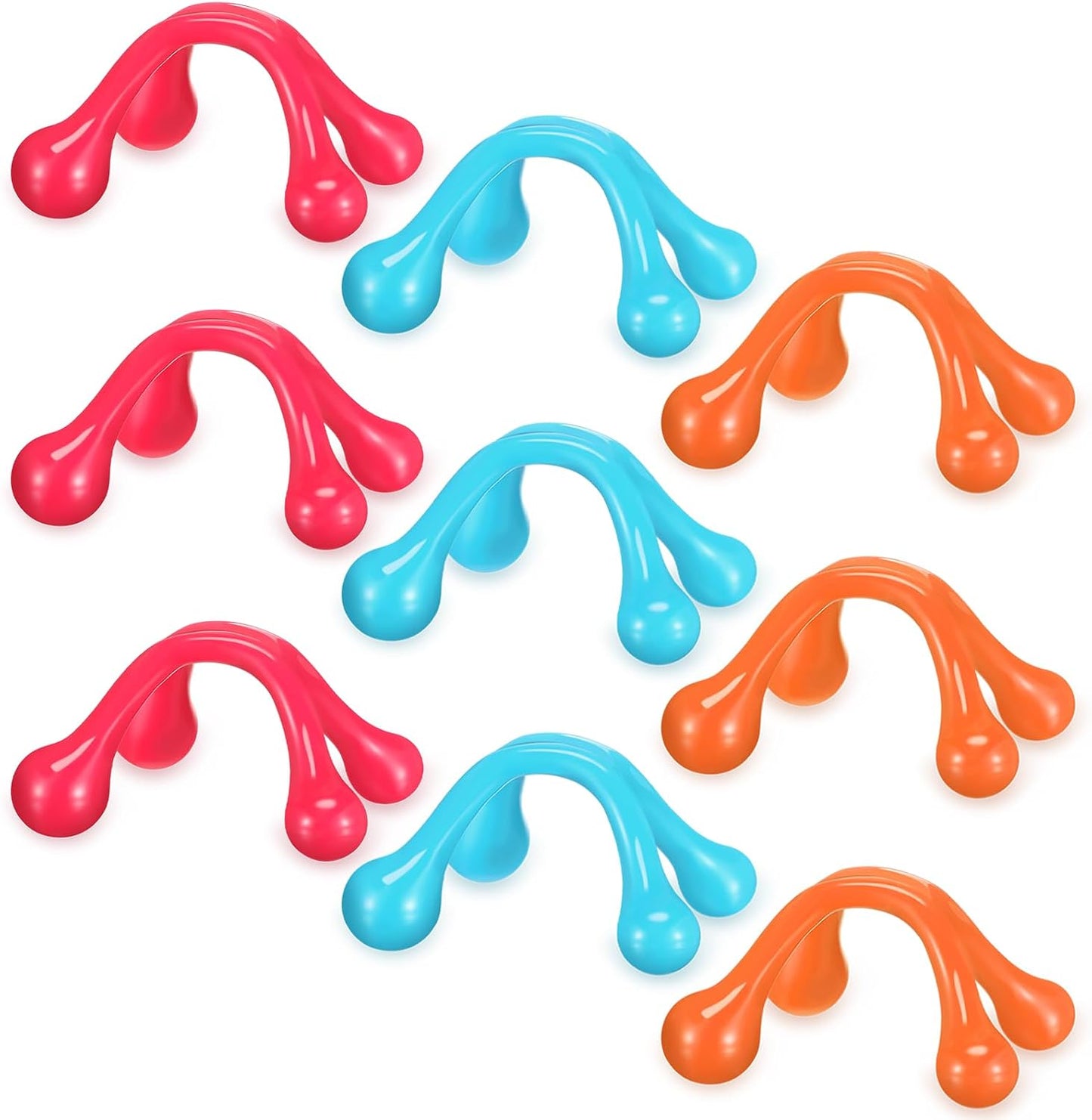 Liliful 9 Pcs 4 Point Massage Tools Small Hook Massager Handheld Palm Shaped Manual Back and Neck Massager Tools 4 Legged Hand Held for Body Muscles Arm Shoulder Leg(Blue, Pink, Orange)