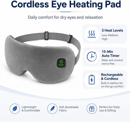 Cordless Heated Eye Mask for Dry Eyes, Rechargeable Eye Heating Pad with Replaceable Shell, Soft Electric Heated Eye Mask for Eye Comfort, Relaxation, Sleep and Travel