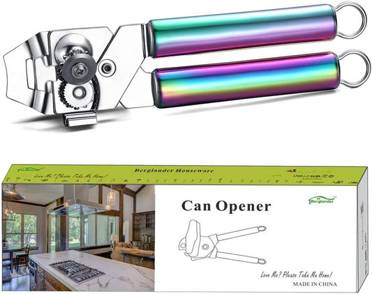 Berglander Can Opener, Stainless Steel Rainbow Handle Can Opener Hand Held, Smooth Edge Manual Can Opener, Heavy Duty (Rainbow)