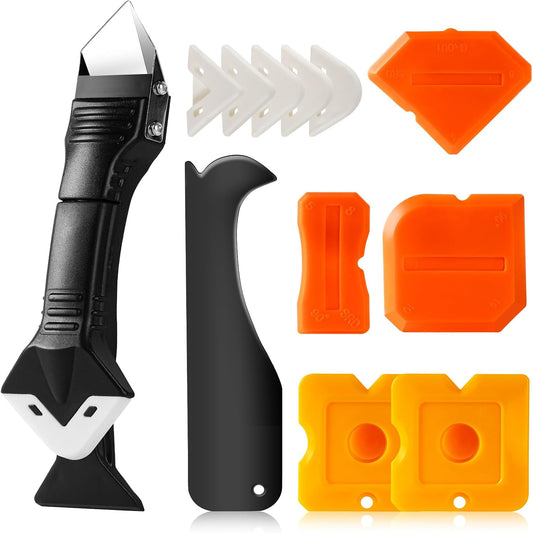 3 in 1 Silicone Caulking Tools, 12pack | Stainless Steelhead, Caulk Remover Tool Kit, Replace Silicone Pads and Caulk Finishing Tools, for Kitchen, Bathroom