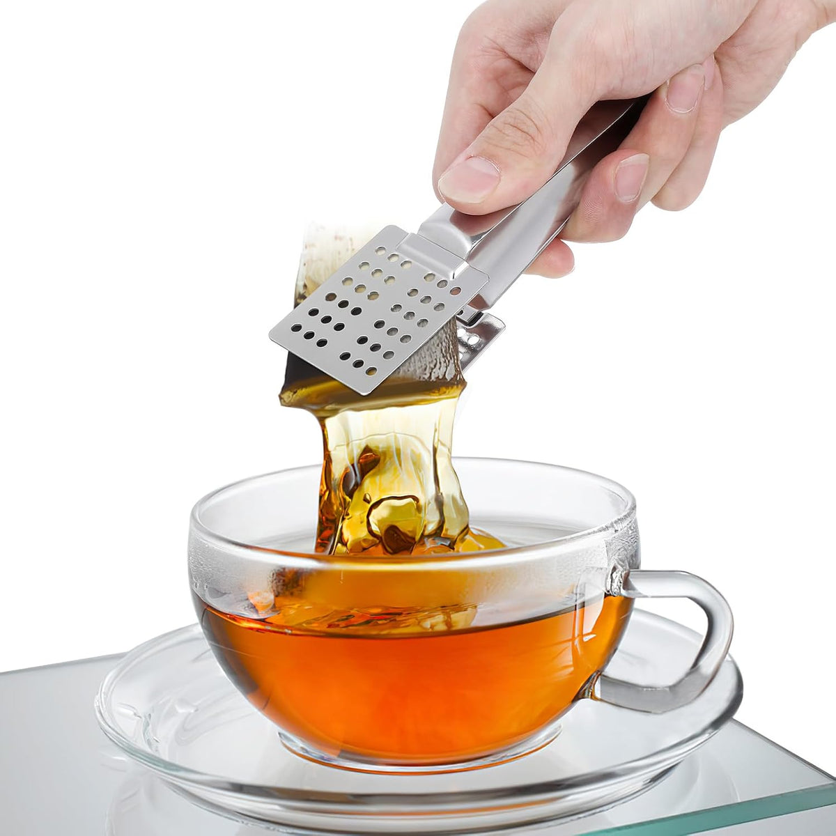 Luxshiny Tea Bag Squeezer Tongs Stainless Steel Tea Bag Strainer Spoon Shape Squeezer for Loose Leaf Kitchen Food Clip for Cooking Ice Cubes 5.51 in