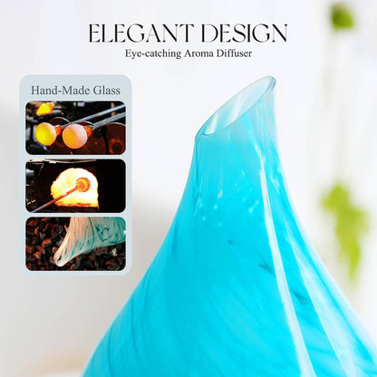 Porseme Essential Oil Diffuser 280ml Handmade Glass Diffuser 7H Runtime | Elegant Handmade Glass Aroma Diffuser with 7-color LEDs, Quiet Aromatherapy and Safe Auto Shut-off, Perfect for Gifts