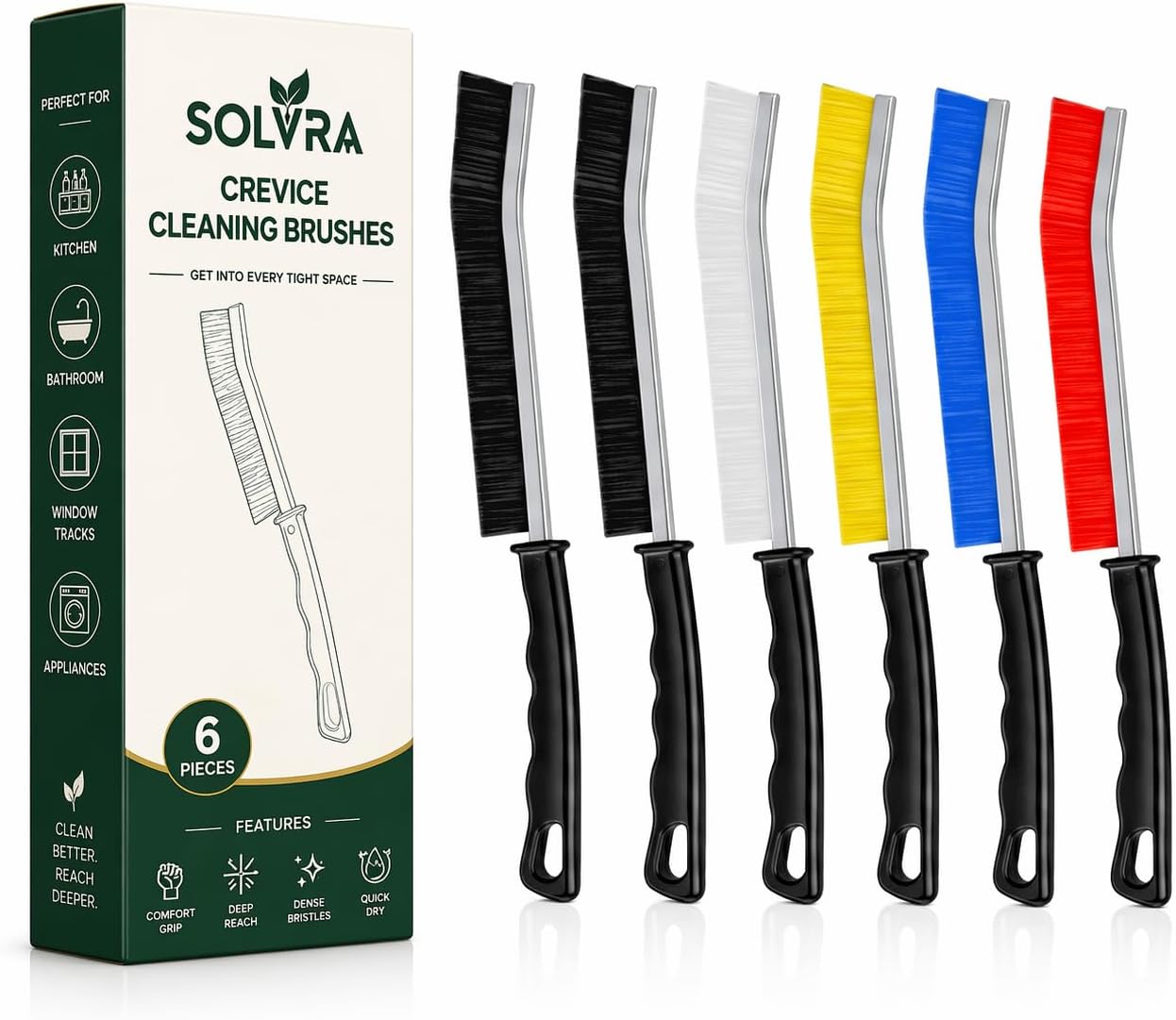 Crevice Cleaning Brush Set – 3Pcs Hard Bristle Cleaning Tools for Grout, Tile Floors, Gaps & Narrow Spaces – Small Grout Scrub Brush for Cleaning Bathroom, Shower, Window Tracks, Kitchen | Grout Scrub Brush for Tile Floors, Bathroom, Shower, Window