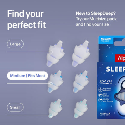Alpine SleepDeep Earplugs for Sleeping – Side Sleepers & Snoring – Ultra-Soft Noise Reducing Earplugs – 27dB SNR – Hypoallergenic, Silicone-Free – 2 Pairs (S + L)