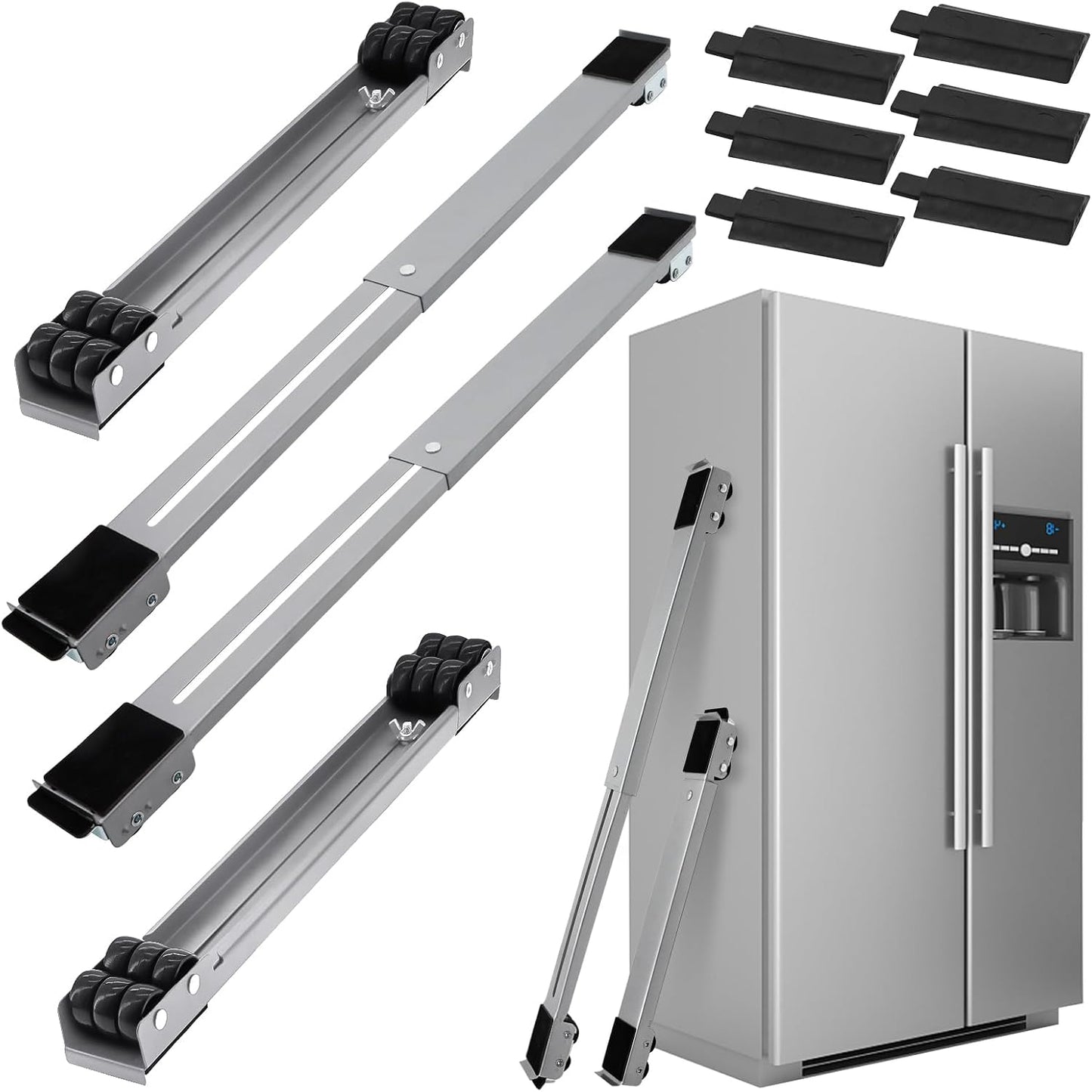 Extendable Furniture Appliances Rollers, Mover Tools for Moving, Black | 24 Roller & Brake Equipment for Heavy Washing Machine Refrigerator for Mobile Wheels Strong Base Stand Hold Up to 660 lb