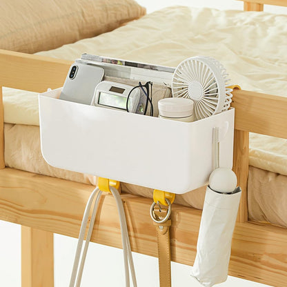 Poeland Hanging Storage Basket with Hooks, Bedside Organizer Shelf, Bunk Bed Storage Caddy Holder for Remote, Phone, Glasses, Bottle in Dorm, Bedroom, Bathroom, Camper, Rv, Loft Bed