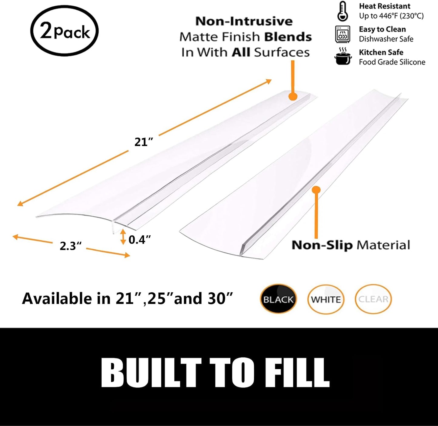 SEVCHY Silicone Stove Gap Covers (2 pack), Oven Gap Filler, Heat Resistant Stove Gap Filler, Seal Gap between Stovetop and Counter, Easy Clean (21 inch, Black)