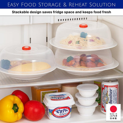 JapanBargain Microwave Plate Cover with Steam Vent, Easy Grip Splatter Guard Lid for Food Reheating, BPA-Free Plastic Dishwasher Safe, Made in Japan, 9 Inch