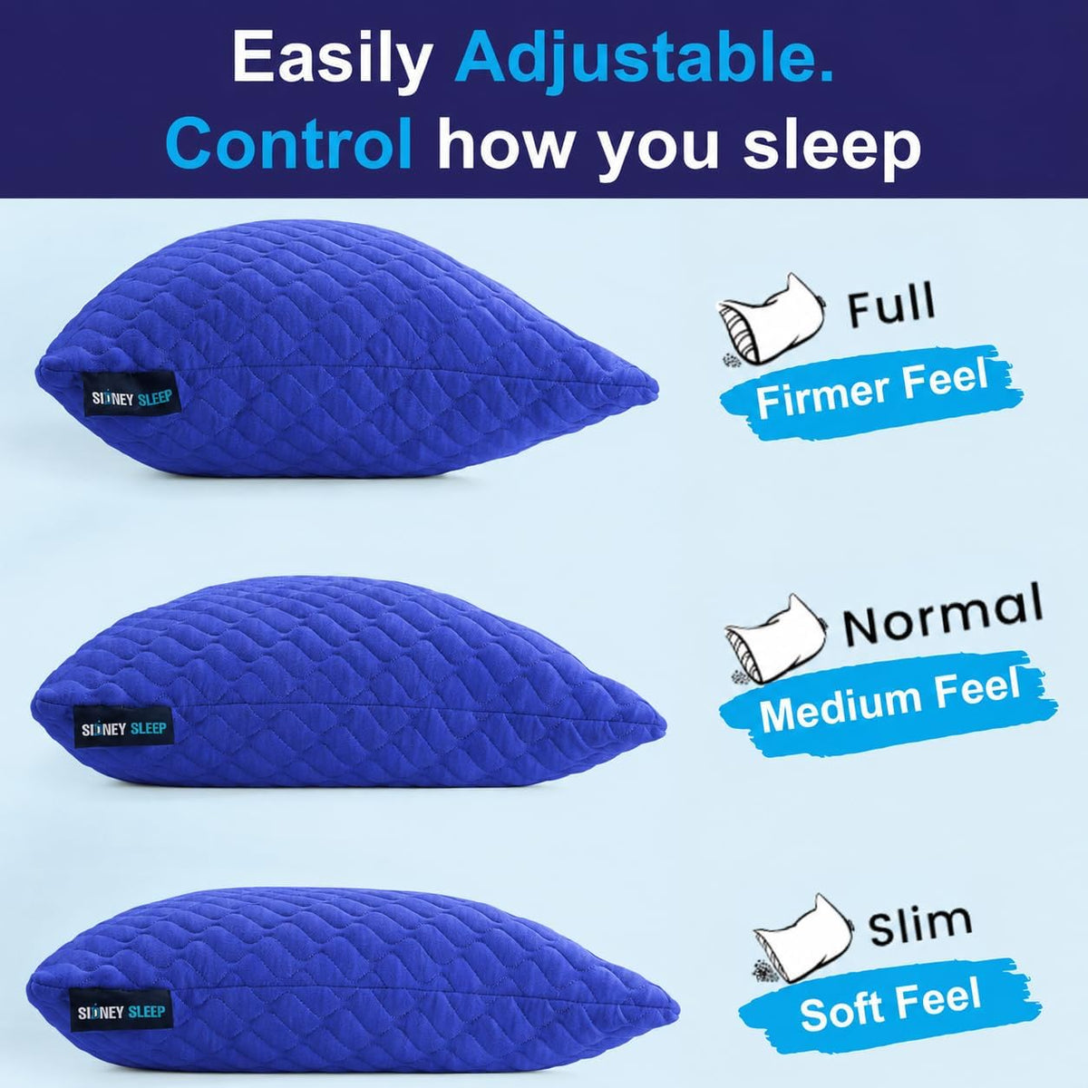 Sidney Sleep Adjustable Curved Pillows for Neck and Shoulder Support with Extra Shredded Fill - Cervical Contour Pillow for Side and Back Sleepers - Queen Size 19" x 29" CertiPUR-US Certified (White)