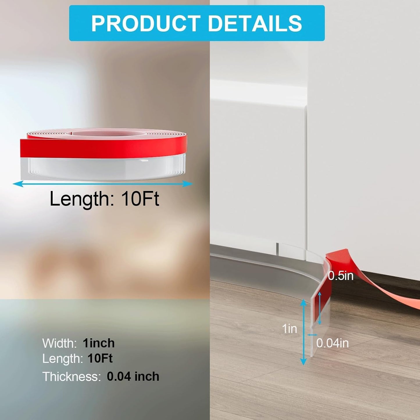Door Weather Stripping, Silicone Door Seal Strip Sealing Tape, Door Draft Stopper Adhesive Seal Tape for Doors Windows &Shower Glass Door Gaps (Thickness Upgrade)