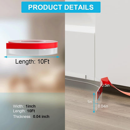 Door Weather Stripping, Silicone Door Seal Strip Sealing Tape, Door Draft Stopper Adhesive Seal Tape for Doors Windows &Shower Glass Door Gaps (Thickness Upgrade)