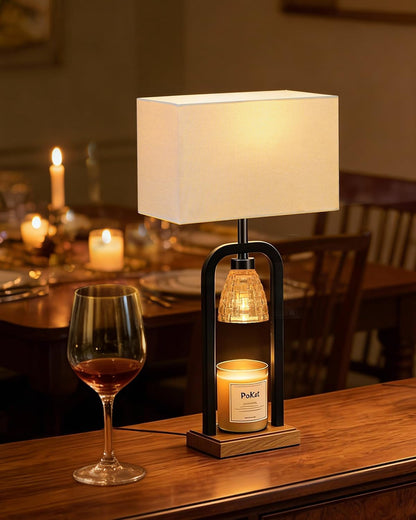 PoKat Gold Table Lamp Candle Warmer, Candle Warmer Lamp with Timer Dimmer, Wax Light Warming Table Lamp for Jar Candles, Modern Bedside Lamp for House Warming Home Decor Living Room, Bulb Included