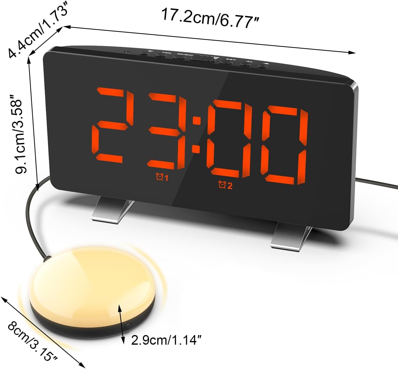 Electronic Vibration Alarm Clock with Super Loud Bed Shaker Memory Function Adjustable Brightness Volume 10 Songs Dual Alarm for Heavy Sleepers Bedroom Desk