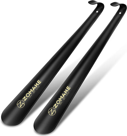 ZOMAKE Shoe Horn Long Handle for Seniors Men Women, Metal Shoehorn 16.5" | Stainless Steel Boot Horn Shoe Spoon Helper, Smooth Rounded Curve, Comfort Grip, No Bending Over, Shoe Care for Daily Use