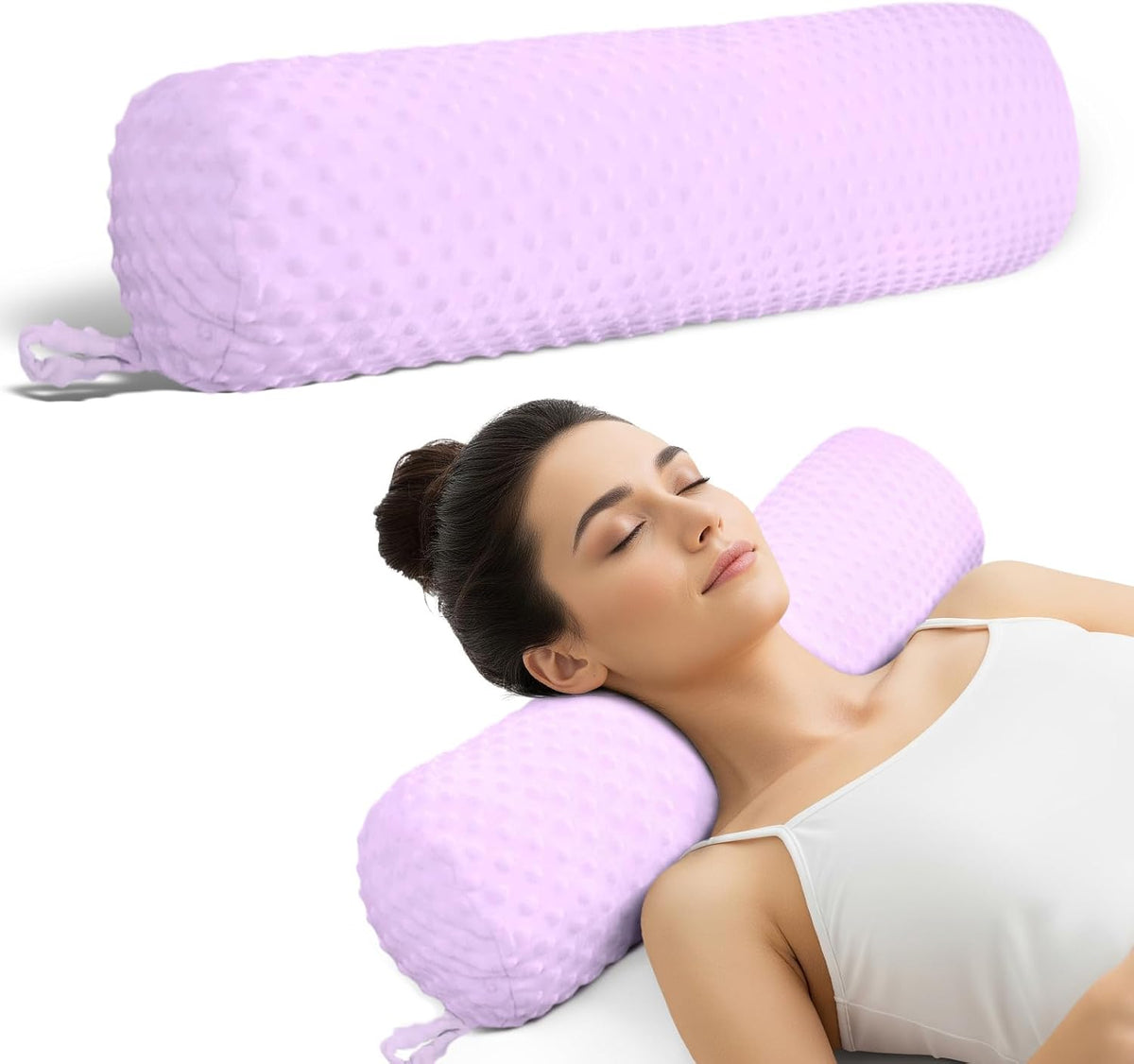 Cervical Neck Roll Pillow for Girl Bed Decoration Blush Pink 24in