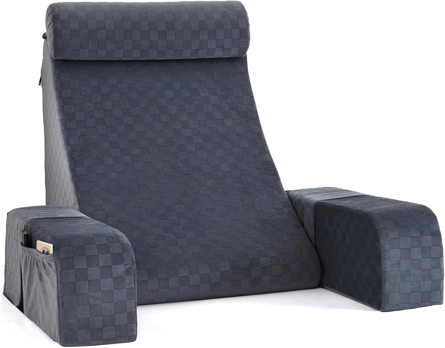 Vekkia 19'' Reading Pillow for Adults with XL Side Pockets, Adjustable Arms | 45° Back Support Chair for Sitting in Bed, Washable Cover, Perfect for Gaming, Watching TV, Relaxing, or Recovery, Gift Idea
