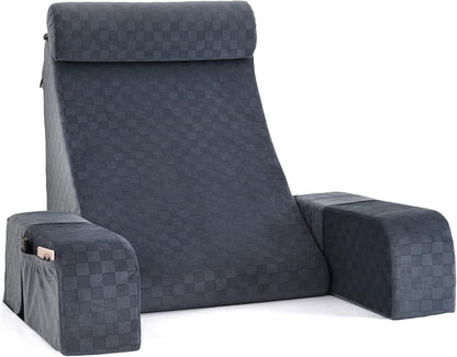 Vekkia 19'' Reading Pillow for Adults with XL Side Pockets, Adjustable Arms | 45° Back Support Chair for Sitting in Bed, Washable Cover, Perfect for Gaming, Watching TV, Relaxing, or Recovery, Gift Idea