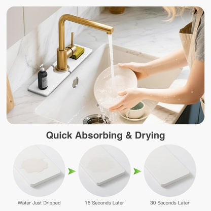 Premium Stone Faucet Mat for Kitchen Sink, 30" x 4" White | Quick Drying & Water Absorbent, Sink Splash Guard Tray for Prevents Moisture Buildup