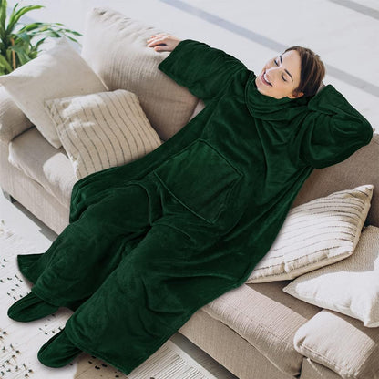 PAVILIA Fleece Blanket with Sleeves and Foot Pockets Women Men, Dark Purple