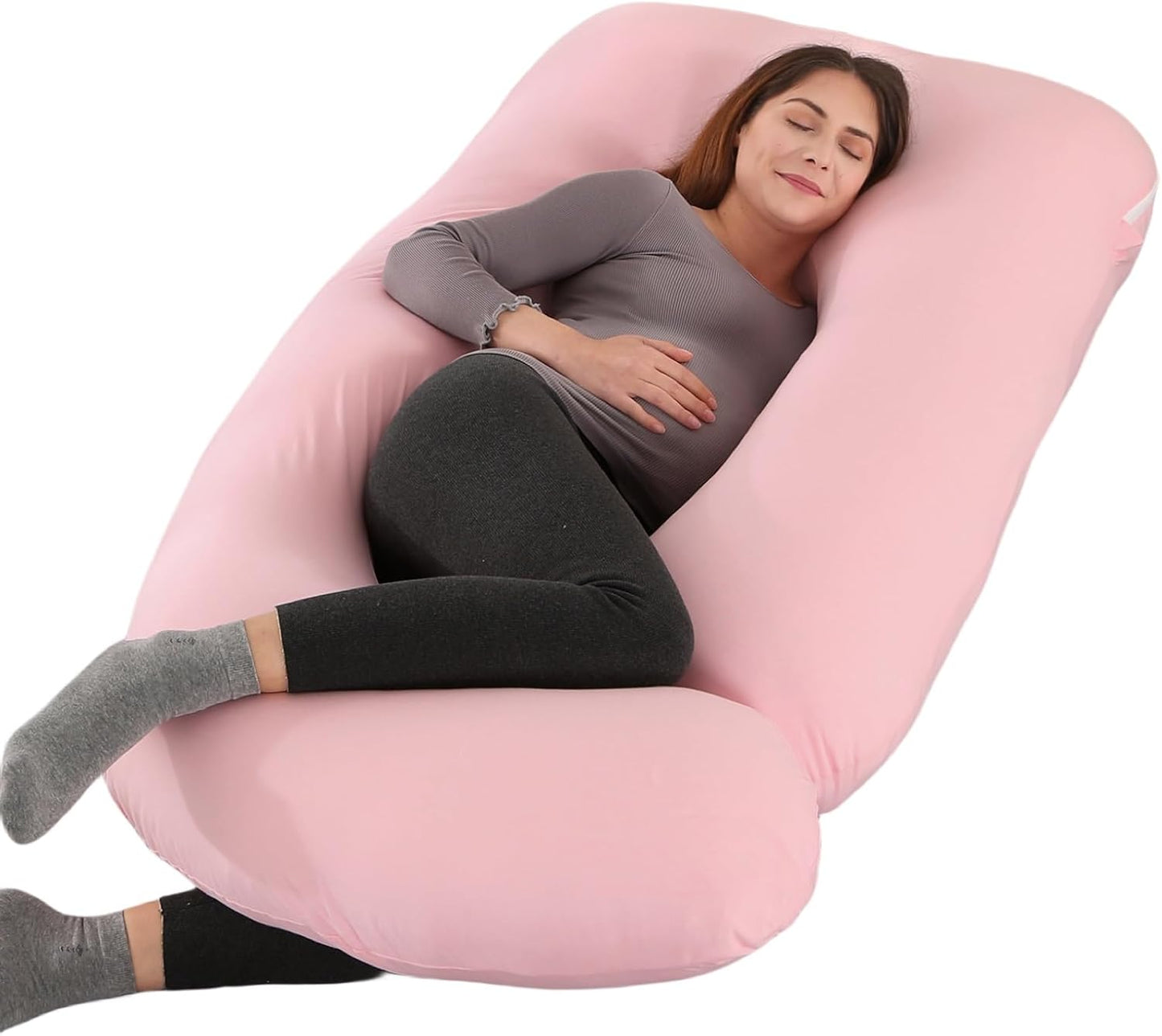 ALLOPERA Pregnancy Pillows for Sleeping, 57-Inch U-Shaped Full Body Maternity Pillow with Adjustable Fill and Removable Washable Cover, Back, Belly, Hip and Leg Support for Pregnant Women, Black Grey