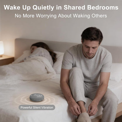 SolaceRise Extra Loud Alarm Clock Vibrating Bed Shaker for Heavy Sleepers | Auto-Dim Digital Clock for Hearing Impaired Deaf - Portable Rechargeable Battery for Bedroom Travel Dorm - Putty