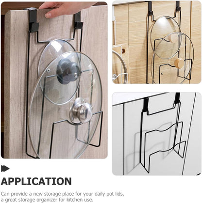 Ciieeo Cabinet Door Pot Lid Organizer over Cabinet Door Pot Lid Holder Rack for Kitchen Hanging Organizer with 4 Hooks 12.12 X 8.07 X 3.22 in Fits Lids and Cutting Boards